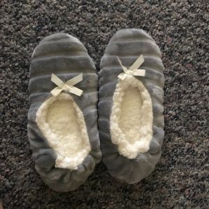Gray fleece slippers